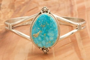 Genuine Kingman Turquoise Sterling Silver Navajo Bracelet